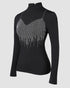 Rhinestone Decor Sweetheart Neck Long Sleeve Slim Fit Tee Bowknot Decor Casual Top with Thumb Hole Cuffs black