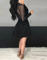 Dot Mesh Ruffles Long Sleeve Dress black