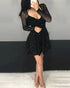 Dot Mesh Ruffles Long Sleeve Dress black