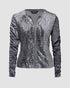 2 Pieces Outfit Contrast Sequin Ruched Long Sleeve Zip Up Coat and Elastic Waist Pants Set Casual Slim Fit Velvet Tracksuit gray