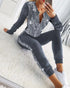2 Pieces Outfit Contrast Sequin Ruched Long Sleeve Zip Up Coat and Elastic Waist Pants Set Casual Slim Fit Velvet Tracksuit gray