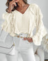 Ombre V Neck Shoulder Asymmetrical Ruffles Blouse Casual Button Front Long Sleeve Top Apricot