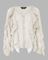 Ombre V Neck Shoulder Asymmetrical Ruffles Blouse Casual Button Front Long Sleeve Top Apricot