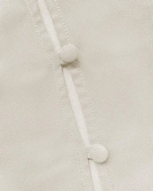 V Neck Shoulder Ruffles Design Blouse Casual Button Front Long Sleeve Top Apricot