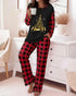 2 Pieces Outfit Floral Print Long Sleeve Drop Shoulder Top and Elastic Waist Pants Sets Casual Pajamas Set black