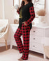 2 Pieces Outfit Floral Placement Print Long Sleeve Drop Shoulder Top and Elastic Waist Pants Set Causal Pajamas Set black