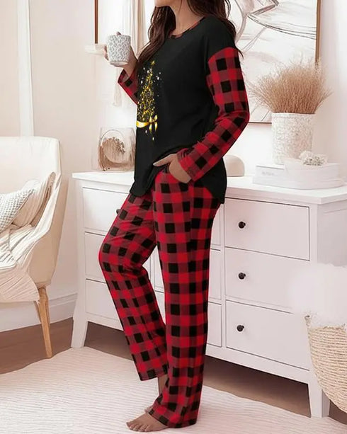 2 Pieces Outfit Pumpkin & Bowknot Print Long Sleeve Drop Shoulder Top and Striped & Halloween Print Elastic Waist Pants Set Casual Pajamas Set black