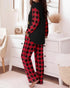 2 Pieces Outfit Floral Print Long Sleeve Drop Shoulder Top and Elastic Waist Pants Sets Casual Pajamas Set black
