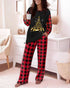 2 Pieces Outfit Cherry Print Round Neck Drop Shoulder Top and Elastic Waist Pants Set Casual Ribbed Flannel Pajamas Set black
