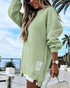 Long Sleeve Pocket Design Pullover Sweatshirt Casual Faux Two Piece Longline Drawstring Hooded Top light green