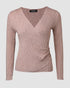 Overlap V-Neck Ruched Side Button Decor Knit Sweater Slim Fit Ribbed Pullover Top khaki