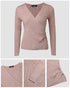 Overlap V-Neck Ruched Side Button Decor Knit Sweater Slim Fit Ribbed Pullover Top khaki