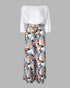 2 Pieces Outfits Cold Shoulder Batwing Sleeve Top amd Casual Floral Print Pocket Design Wide Leg Pants Set Multicolor