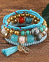 1pc Bohemian Beaded Hollow Out Geometric Tassel Multi-layer Bracelet turquoise blue