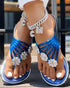 Floral Pattern Flip Flops Comfortable Casual Summer Beach Slippers blue