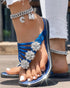 Floral Pattern Flip Flops Comfortable Casual Summer Beach Slippers blue