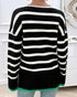 Striped V-Neck Long Sleeve Side Slit Knit Sweater black