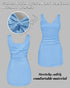 French Style Square Neck Backless Zipper Back Overalls Twist Back Ruched Slim Fit Slit Faux Two-Piece Skort Romper blue