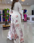 Floral Placement Print Deep V Neck Bell Sleeve Vacation Dress Casual Zipper Back Cinched Waist Maxi Dress With Lining white