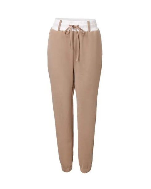 Stretchy Waist Pocket Design Cuffed Sweatpants khaki