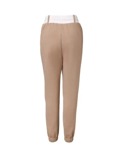 Stretchy Waist Pocket Design Cuffed Sweatpants khaki