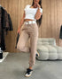Stretchy Waist Pocket Design Cuffed Sweatpants khaki