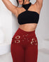 Criss Cross Buckled Decor High Waist Skinny Pants Wine red