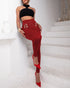 Criss Cross Buckled Decor High Waist Skinny Pants Wine red