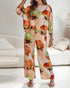 2 Pieces Outfit Floral Print Skew Neck Batwing Sleeve Top and Casual Elastic Wasit Wide Leg Pants Set Multicolor