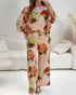 2 Pieces Outfit Floral Print Skew Neck Batwing Sleeve Top and Casual Elastic Wasit Wide Leg Pants Set Multicolor