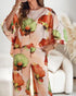 2 Pieces Outfit Floral Print Skew Neck Batwing Sleeve Top and Casual Elastic Wasit Wide Leg Pants Set Multicolor