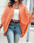 Colorful Waffle Knit Open Front Coat Batwing Long Sleeve Cardigan orange