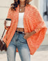 Colorful Waffle Knit Open Front Coat Batwing Long Sleeve Cardigan orange