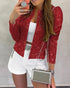 Jacquard & Argyle Pattern Open Front Jacket Casual Crop Coat red