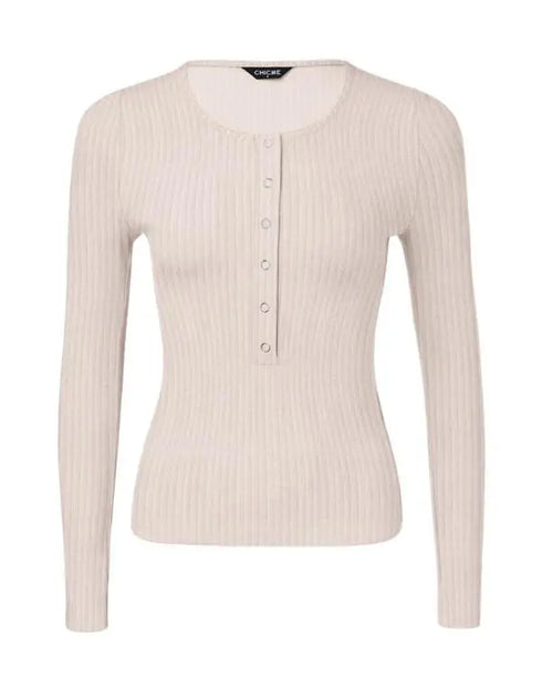 Long Sleeve Top Button Down Slim Fit Tops Crewneck Ribbed Knit Shirt light pink