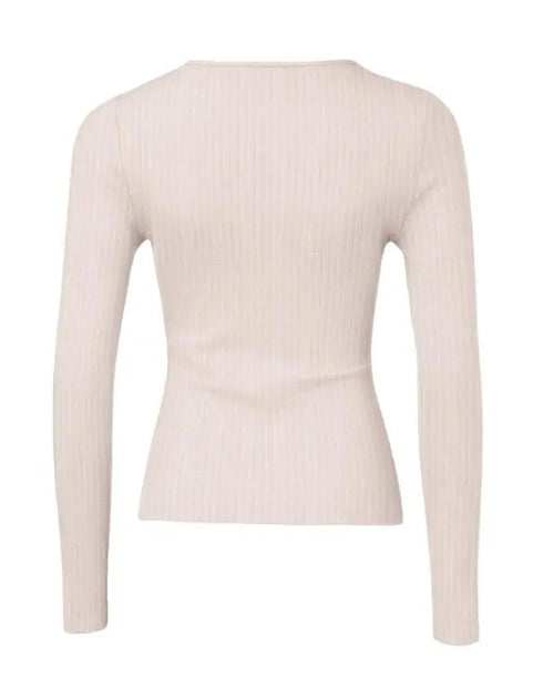 Long Sleeve Top Button Down Slim Fit Tops Crewneck Ribbed Knit Shirt light pink