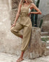 Pocket Design Drawstring Suspender Jumpsuit khaki