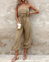 Pocket Design Drawstring Suspender Jumpsuit khaki