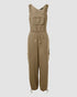 Pocket Design Drawstring Suspender Jumpsuit khaki