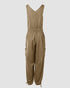 Pocket Design Drawstring Suspender Jumpsuit khaki