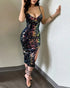 Colorful Sequin Floral Jacquard Pattern Bodycon Dress Backless Slit Party Club Slip Dress black