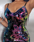 Colorful Sequin Floral Jacquard Pattern Bodycon Dress Backless Slit Party Club Slip Dress black
