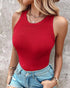O-Neck Sleeveless Basic Slim Fit Skinny Tank Casual Top(Without Pads) red