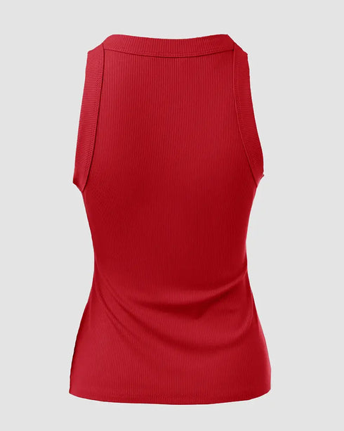 O-Neck Sleeveless Basic Slim Fit Skinny Tank Casual Top(Without Pads) red