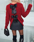 Round Neck Long Sleeve Back Slit Bowknot Design Soft Sweater Casual Pullover red