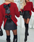 Round Neck Long Sleeve Back Slit Bowknot Design Soft Sweater Casual Pullover red