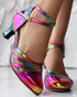 Rainbow Ombre Criss Cross Buckled Chunky Heeled Sandals Multicolor