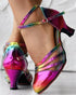 Rainbow Ombre Criss Cross Buckled Chunky Heeled Sandals Multicolor