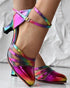 Rainbow Ombre Criss Cross Buckled Chunky Heeled Sandals Multicolor