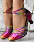 Rainbow Ombre Criss Cross Buckled Chunky Heeled Sandals Multicolor